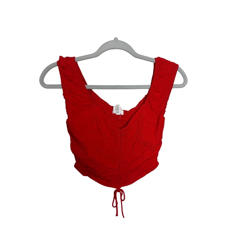Japna Red‎ Ruched Drawstring Crop Top Sleeveless Blouse Size S